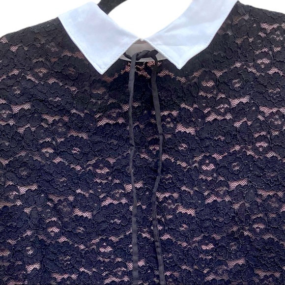 Adorable Karl Lagerfeld Paris Black & Pink Lace Short Sleeve Shirt - Picture 4 of 9